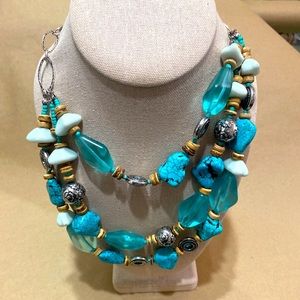 Turquoise gem necklace with coins beads and glass